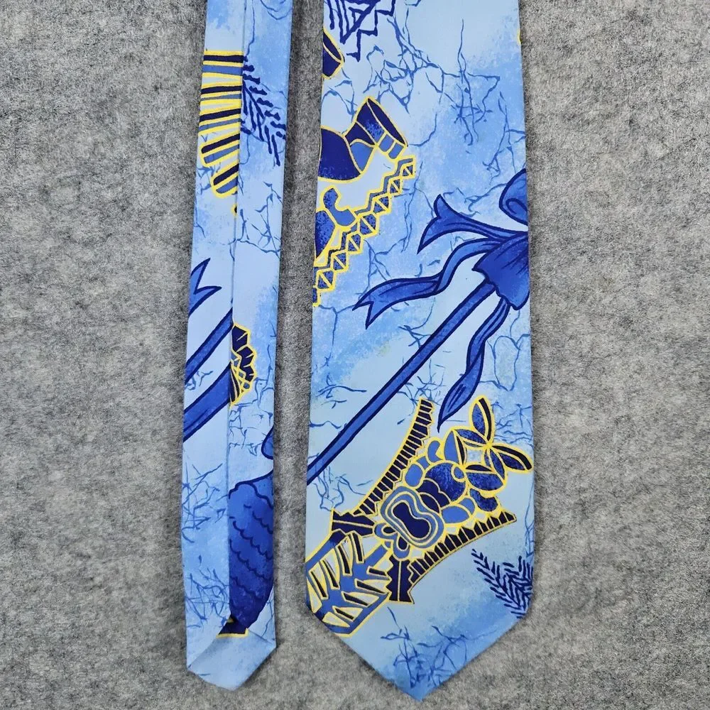 Kole Kole Hawaii‎ 100% Polyester Tie Blues & Bright Yellows Abstract Print 55x4